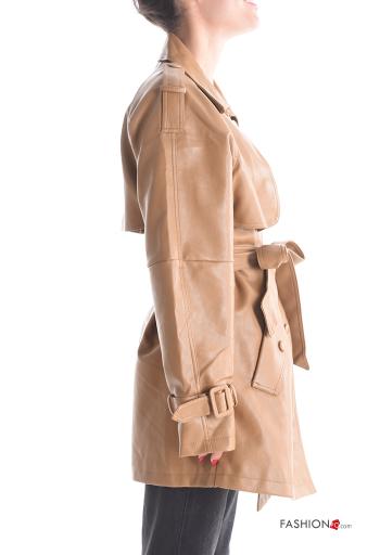 Casaco imitação de couro manga comprida com gola com forro com bolsos com botões com cinto - ph 3