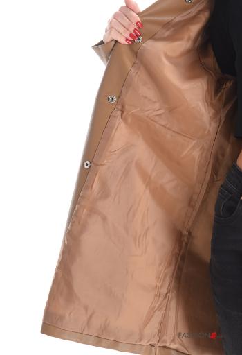 Casaco imitação de couro manga comprida com gola com forro com bolsos com botões com cinto - ph 6