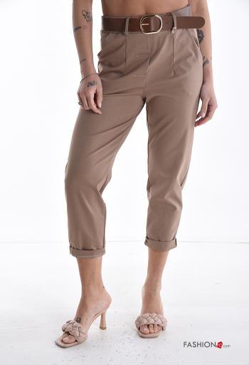 Pantalone in Cotone vita alta con cintura con tasche - ph 1
