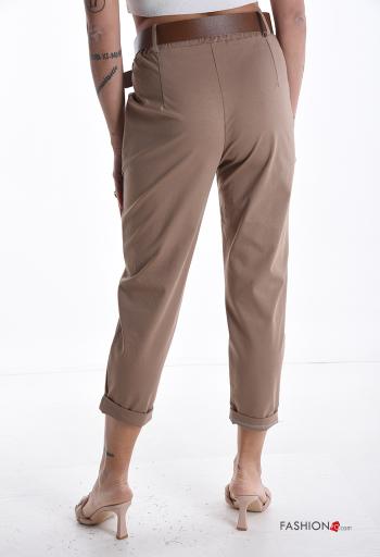 Pantalone in Cotone vita alta con cintura con tasche - ph 2