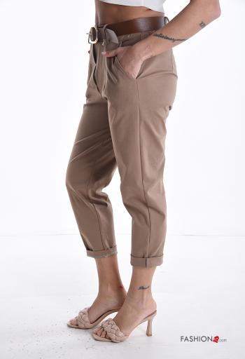 Pantalone in Cotone vita alta con cintura con tasche - ph 3
