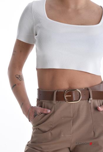 Pantalone in Cotone vita alta con cintura con tasche - ph 4