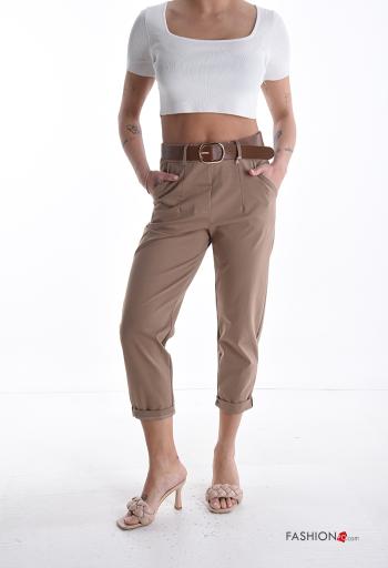 Pantalone in Cotone vita alta con cintura con tasche - ph 5