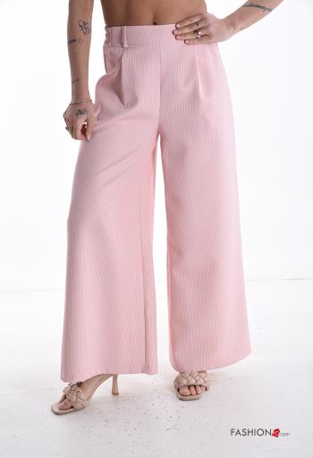 Pantalone vita alta wide leg Fantasia righe con tasche - ph 1