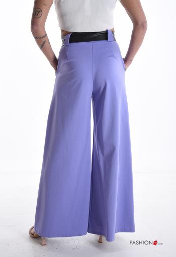 Pantalone in Cotone vita alta wide leg con cintura con tasche - ph 2
