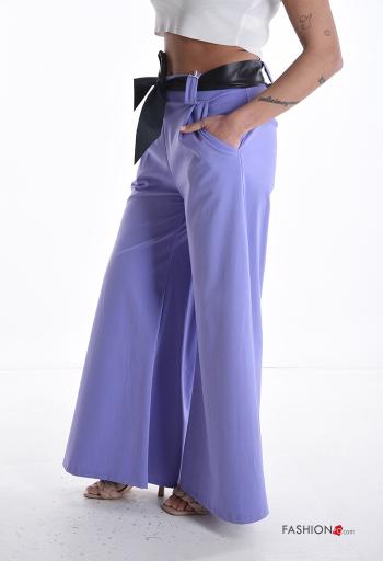 Pantalone in Cotone vita alta wide leg con cintura con tasche - ph 3