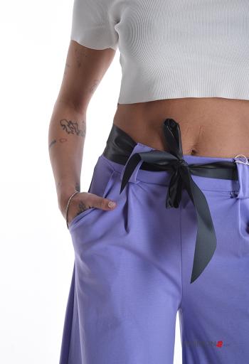 Pantalone in Cotone vita alta wide leg con cintura con tasche - ph 4