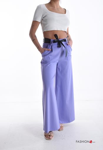 Pantalone in Cotone vita alta wide leg con cintura con tasche - ph 5