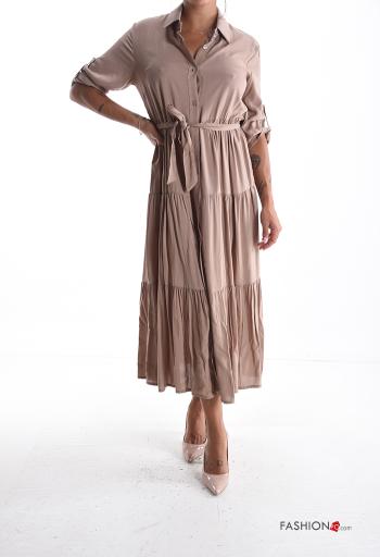 Abito chemisier con colletto con cintura in stoffa con balze con bottoni - ph 1