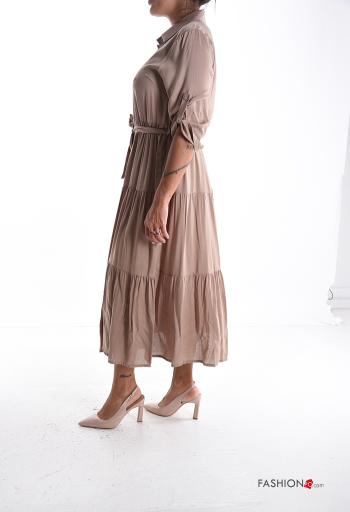Abito chemisier con colletto con cintura in stoffa con balze con bottoni - ph 3