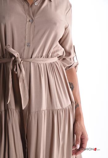 Abito chemisier con colletto con cintura in stoffa con balze con bottoni - ph 4