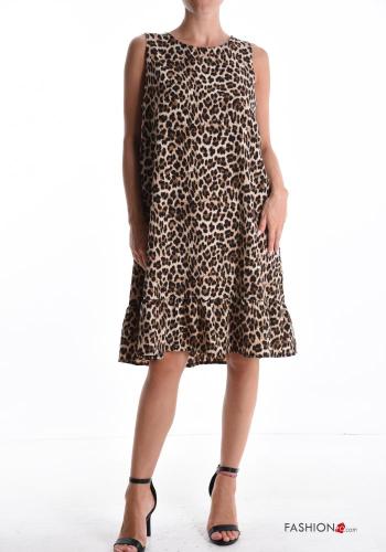 Animal print sleeveless knee-length Dress with flounces with bow - ph 1