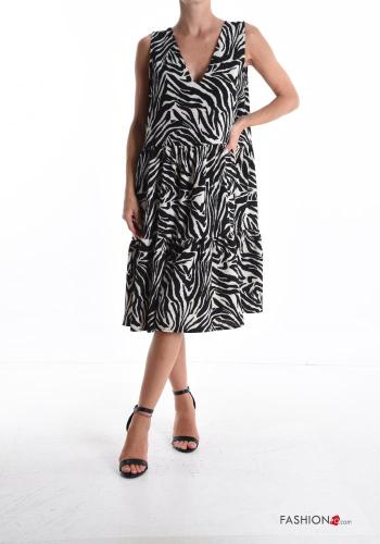 Animal print sleeveless Dress with flounces with v-neck - ph 1