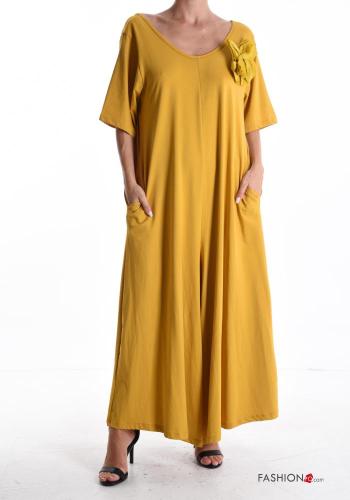 short sleeve backless wide leg Cotton Jumpsuit with pockets - ph 1