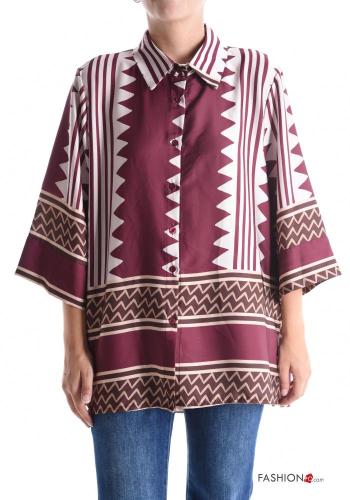 Batik Muster Satin mit kragen Hemd mit Knöpfen 3/4 ärmel - ph 1