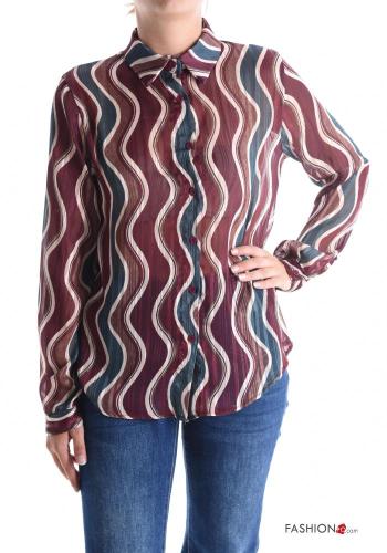 Geometrisches Muster Lurex mit kragen chiffon lange ärmel Hemd - ph 1