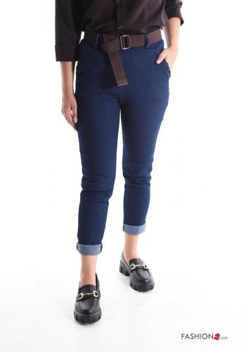 Pantalon en Coton skinny avec poches avec élastique avec ceinture