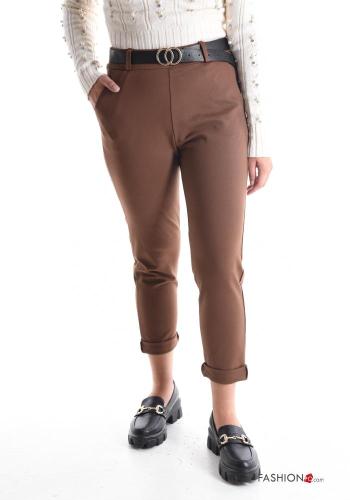 skinny Hose aus Baumwolle mit Gürtel mit Taschen - ph 1
