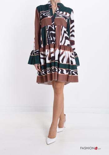 Abstract Print v-neck Dress with flounces - ph 1
