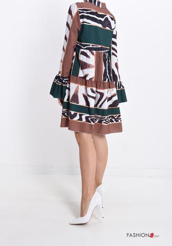 Abstract Print v-neck Dress with flounces - ph 2