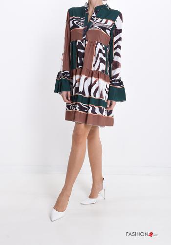 Abstract Print v-neck Dress with flounces - ph 3
