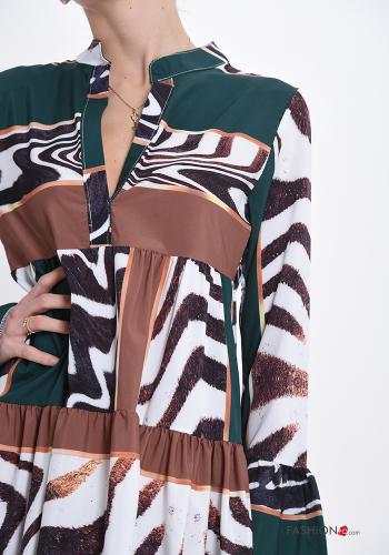 Abstract Print v-neck Dress with flounces - ph 4