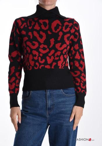 Animal print long sleeve mini Wool Mix Sweater Rollneck - ph 1