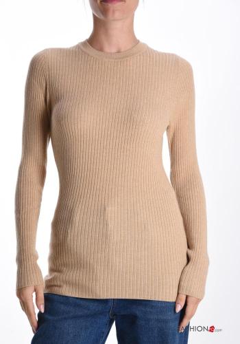 Ribbed crew neck long sleeve Wool Mix Sweater - ph 1