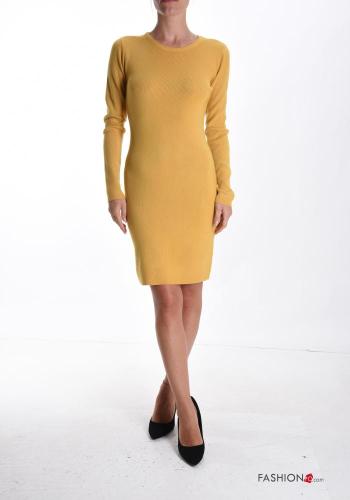 long sleeve crew neck knee-length Wool Mix Dress - ph 1