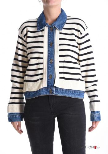 Striped denim with collar Wool Mix Sweater with buttons - ph 1