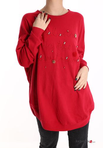 Robe en Mélange de Laine oversize col rond Imprimé écrit avec clous - ph 1