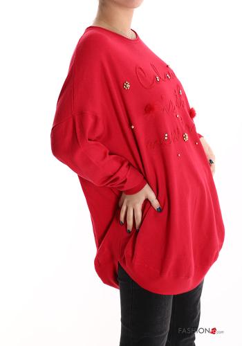 Robe en Mélange de Laine oversize col rond Imprimé écrit avec clous - ph 3