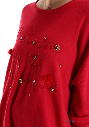 Robe en Mélange de Laine oversize col rond Imprimé écrit avec clous - ph 4