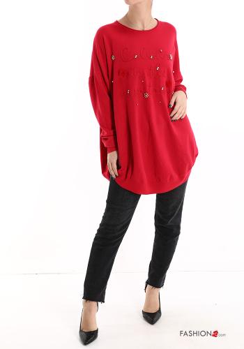 Robe en Mélange de Laine oversize col rond Imprimé écrit avec clous - ph 5