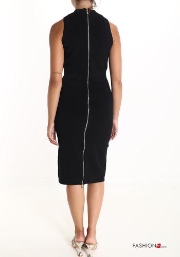 Robe en Mélange de Laine sans manches col rond Côtelé avec fermeture éclair avec strass - ph 2