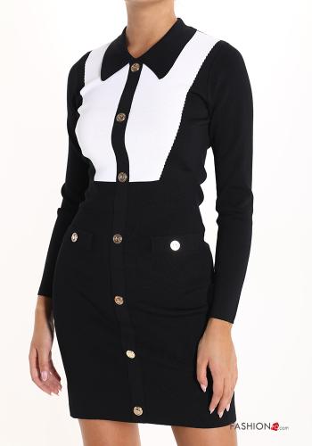 long sleeve with collar mini Wool Mix Dress with buttons - ph 1