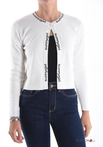 Lettering print long sleeve mini Wool Mix Cardigan with buttons - ph 1