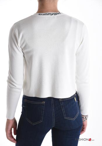 Lettering print long sleeve mini Wool Mix Cardigan with buttons - ph 2