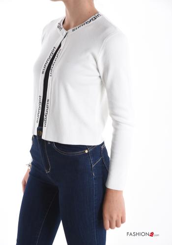 Lettering print long sleeve mini Wool Mix Cardigan with buttons - ph 3