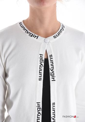 Lettering print long sleeve mini Wool Mix Cardigan with buttons - ph 4