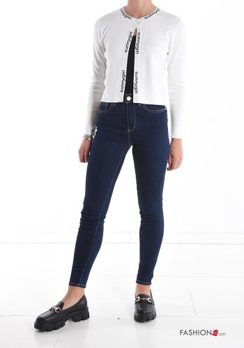 Lettering print long sleeve mini Wool Mix Cardigan with buttons - ph 5