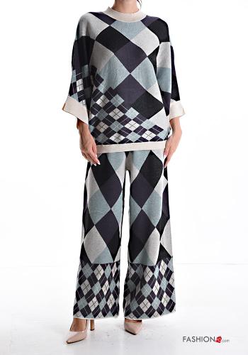 Geometric pattern crew neck Wool Mix Co-ord 3/4 sleeve - ph 1