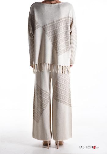 Geometrisches Muster wide leg Hose aus Wollmischung mit Fransen mit gummizug - ph 2