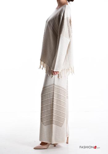 Geometrisches Muster wide leg Hose aus Wollmischung mit Fransen mit gummizug - ph 3