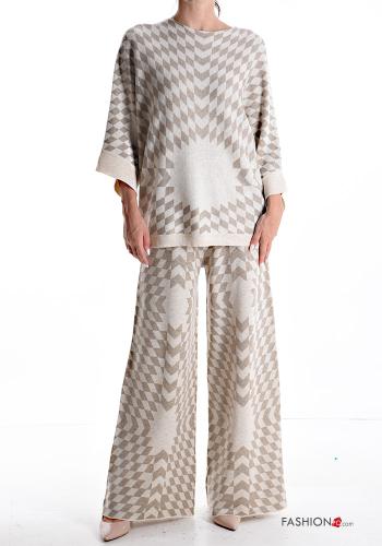 Coordinato in Misto Lana lungo maxi girocollo Fantasia geometrica maniche a tre quarti - ph 1