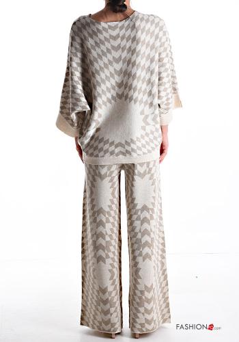 Coordinato in Misto Lana lungo maxi girocollo Fantasia geometrica maniche a tre quarti - ph 2