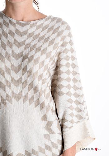 Coordinato in Misto Lana lungo maxi girocollo Fantasia geometrica maniche a tre quarti - ph 4