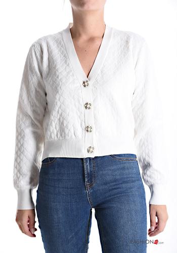 long sleeve mini Wool Mix Cardigan with buttons with rhinestones with v-neck - ph 1