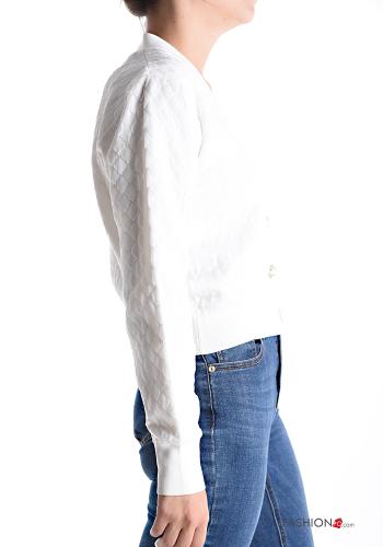 long sleeve mini Wool Mix Cardigan with buttons with rhinestones with v-neck - ph 3