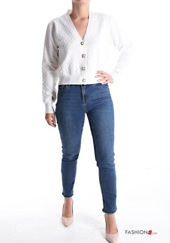 long sleeve mini Wool Mix Cardigan with buttons with rhinestones with v-neck - ph 5